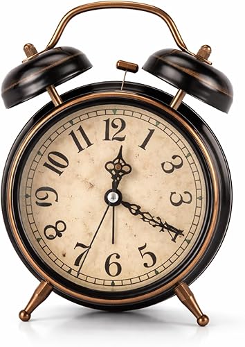 AUNMAS Reloj despertador mecánico vintage, alarma de cuerda manual con esfera luminosa brillante, gestión de tiempo de noche retro para adultos que