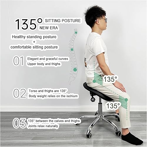 Miniatura 6 de Taburete giratorio de piel sintética ajustable con ruedas, silla de salón de belleza, altura ajustable de 264 libras, capacidad de carga de 264