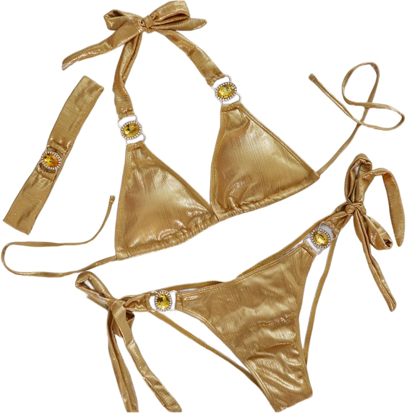 Lisa Colly Women's 2 Piece Bikini Sets Metallic Shiny Bathing Suit Triangle Top and Bottom Swimsuits Set