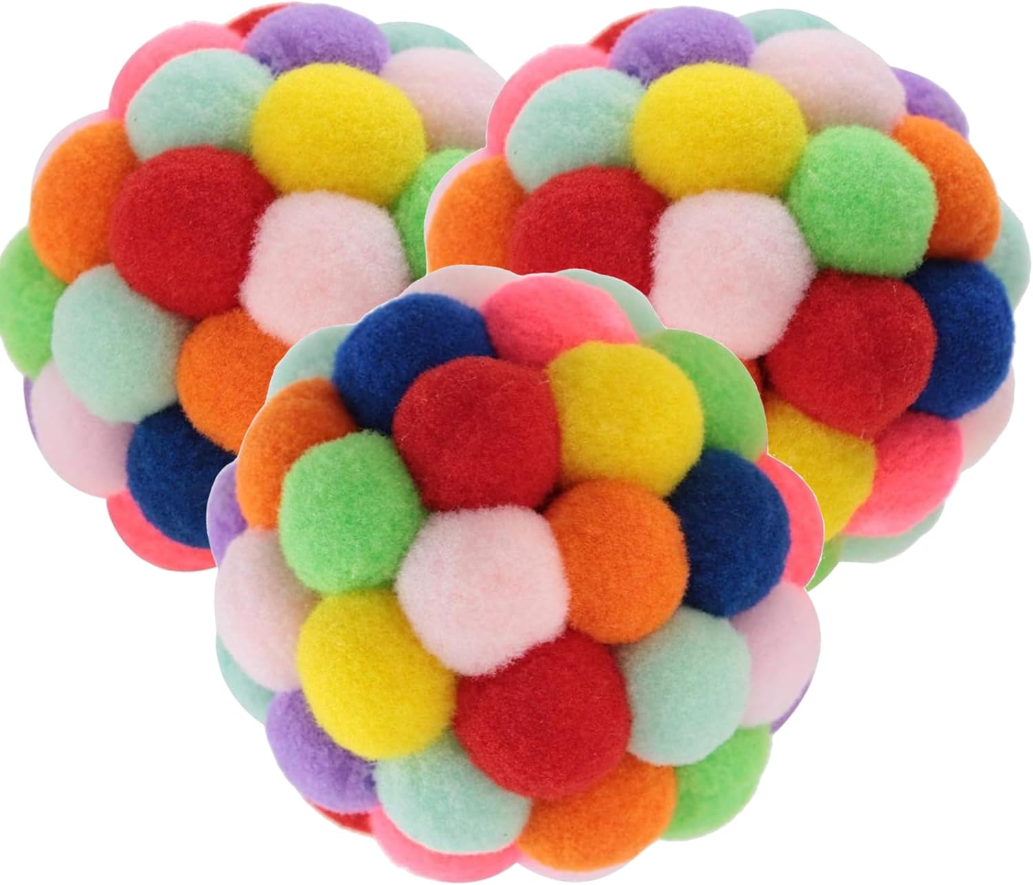 Smokey’s Stash Plush Pom Cat Balls with Bells Inside, Colorful and Fuzzy Cat Toys for Indoor Kittens (3 Pack Medium Balls)