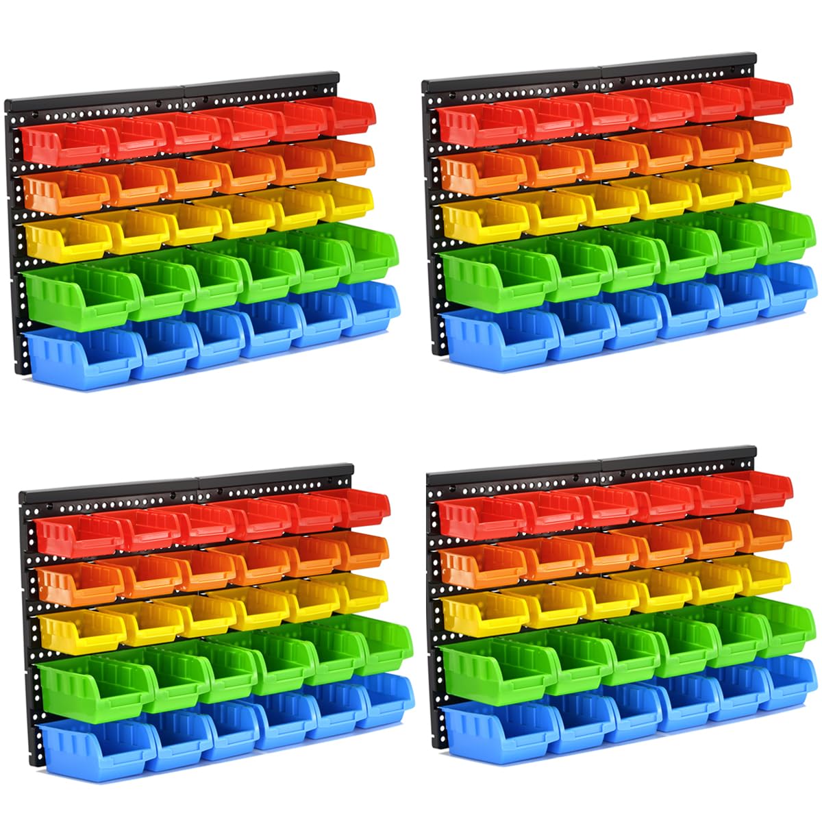 Lot de 4 bacs de rangement muraux de 5 couleurs, bacs de rangement pour outils, étagère de rangement pour 30 bacs