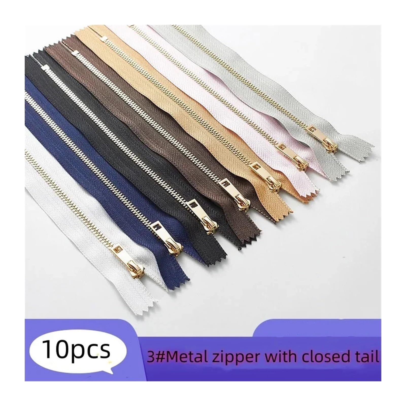 10 piezas 3 bolsas hechas a mano con cierre de cremallera metal dientes dorados claros aleación titanio 15 cm(10pcs-khaki)
