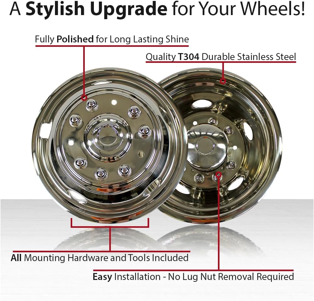 Set of 4 19.5" Dually Bolt-On Wheel Simulators for Ford F-450 Super Duty 2005-16