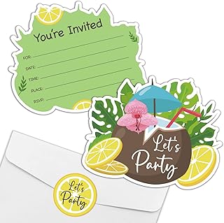 REWIDPARTY Hawaiian Summer Party Invitations with Envelopes & Stickers（S...