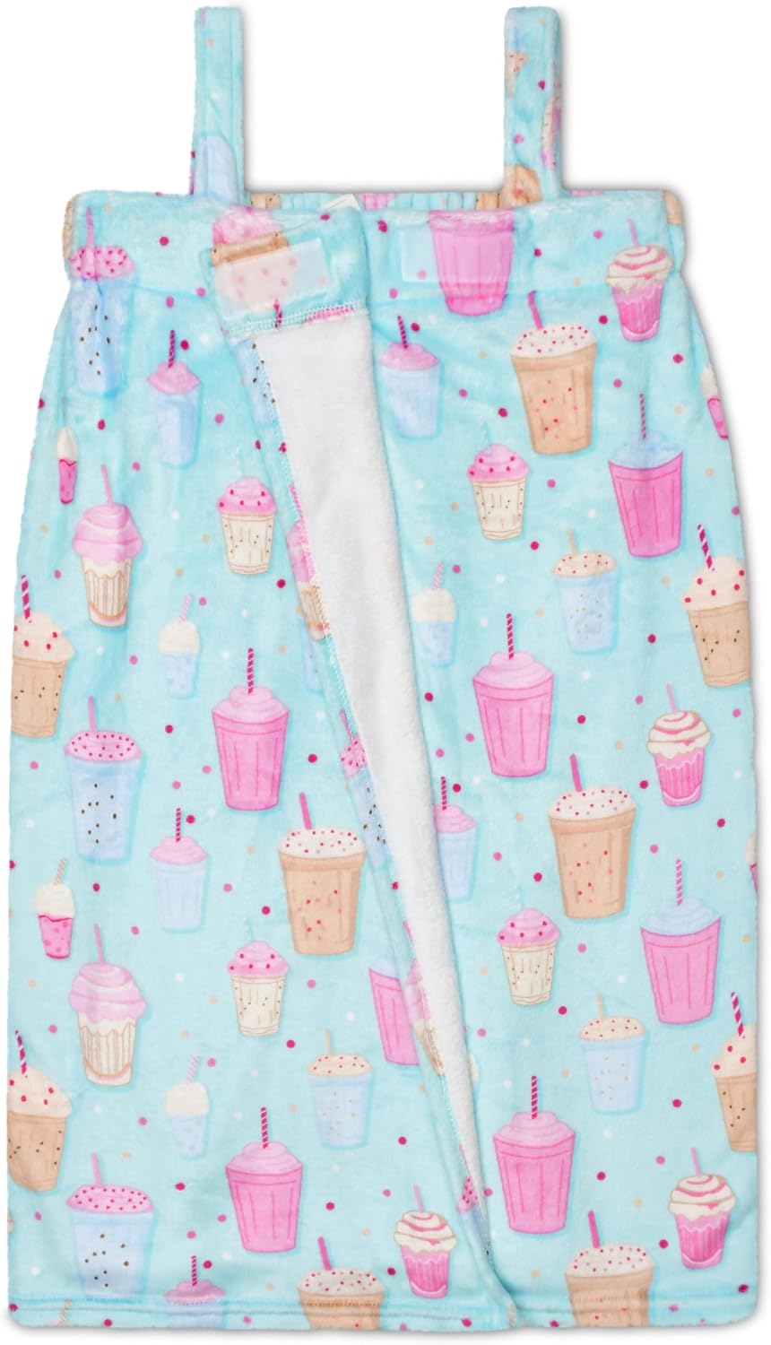 iscream Big Girls' Silky Soft Plush Spa Wrap for Home, Travel, Summer Camp - Snack Shack Collection