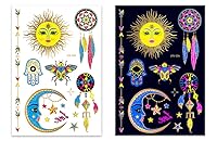 Vista 7 de Tatuajes temporales de neón que brillan en la oscuridad, calcomanías metálicas fluorescentes, cadenas de encaje de plata dorada luminosas, joyas