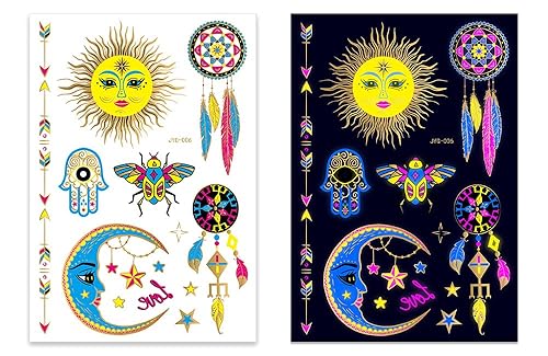 Miniatura 7 de Tatuajes temporales de neón que brillan en la oscuridad, calcomanías metálicas fluorescentes, cadenas de encaje de plata dorada luminosas, joyas