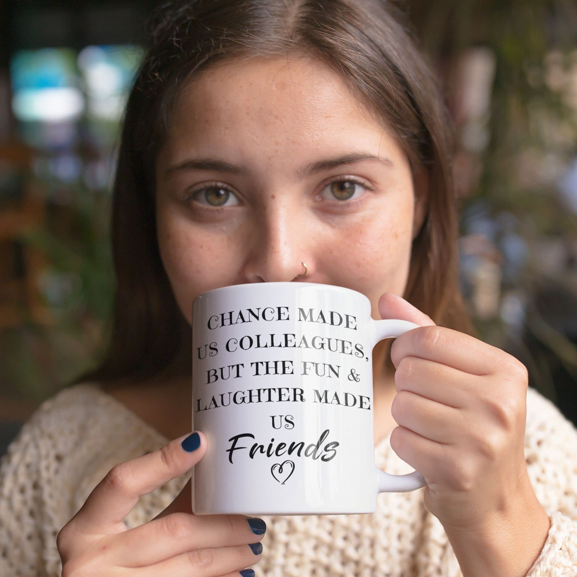 Tazza Da Caffè Rosa Effetto Marmo 326 Ml Con Scritta "Chance Made Us Colleagues" | Regalo Di Compleanno E Addio Per Collega