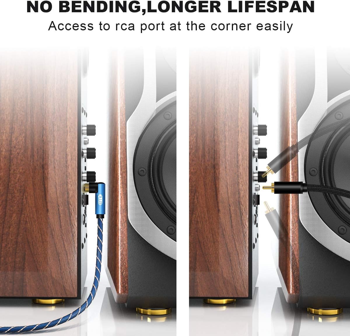 Double 90 Degree Subwoofer Cable RCA to RCA Audio Cable 24K Gold-Plated Nylon Braided Double Shielded Digital Analogue Supports Amplifiers,Home Theater,Hi-Fi Systems,Subwoofer (5ft): Electronics