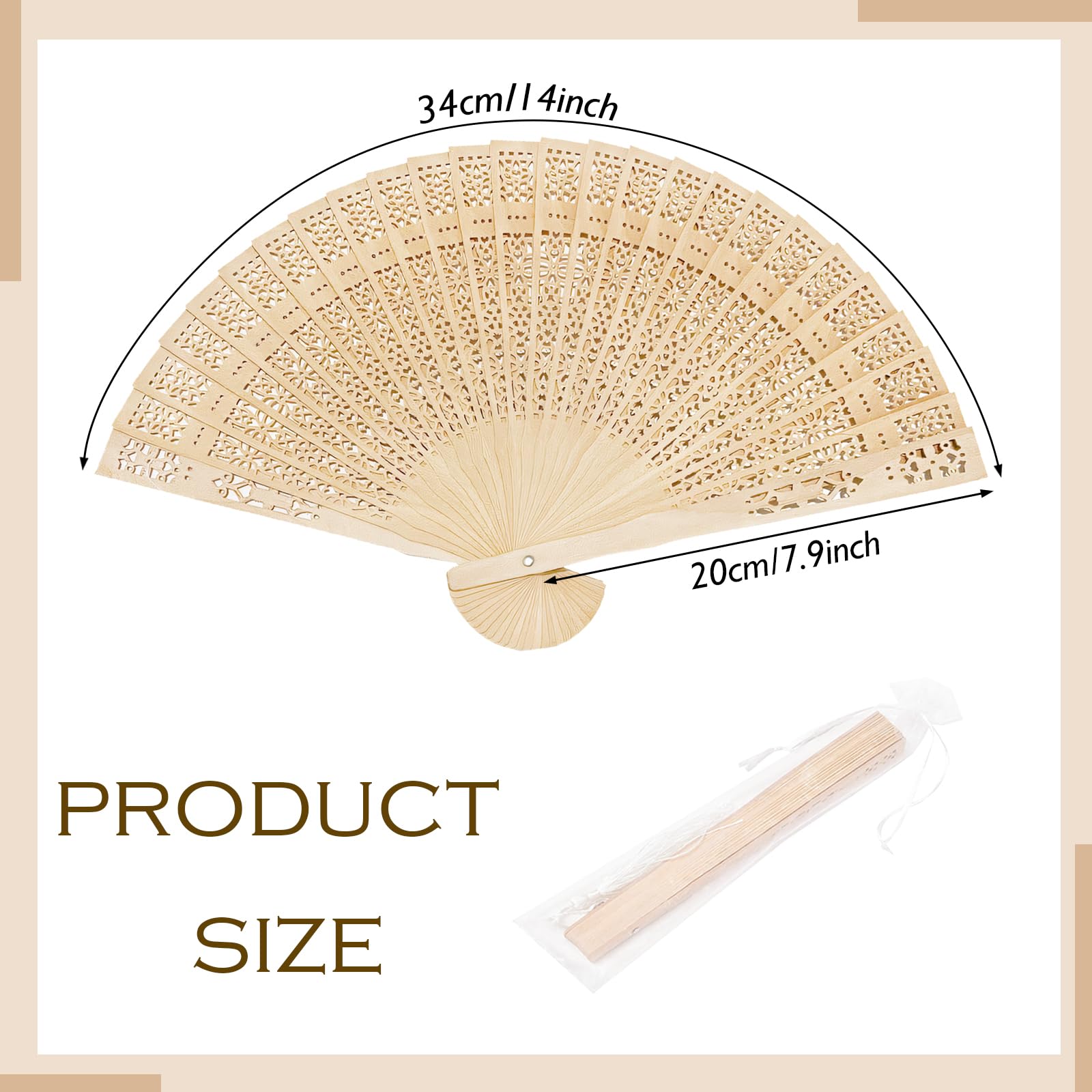 BOICHEN 1 Pcs Personalized Folding Wedding Hand Fans Custom Sandalwood Fans with Organza Bags Wedding Favors Beach Party Gathering Gifts for Guests