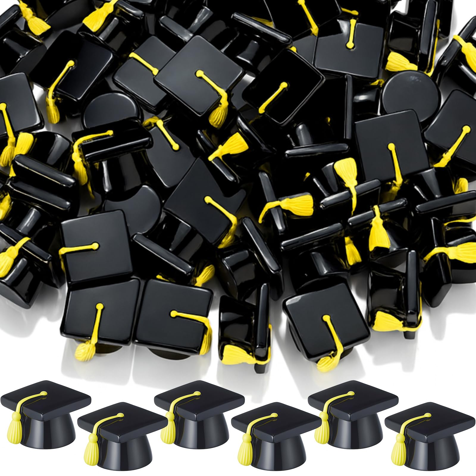 Photo 1 of AceOrbit 80 Pcs Mini Grad Hat Figures Bulk, Tiny Resin Grad Hat Toys, Gold