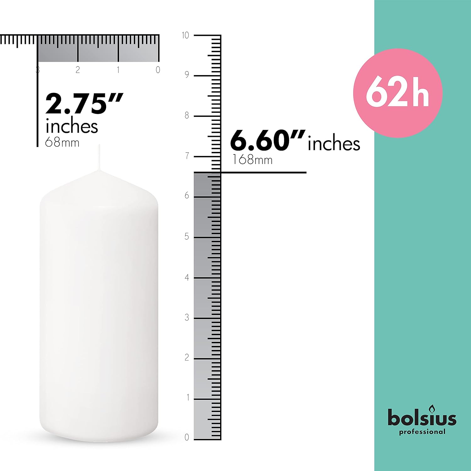 BOLSIUS 12 White Pillar Candles - 2.7 x 6.7 Inches Unscented Candle Set - 62 Hours - Dripless & Smokeless Clean Burning Dinner Candles - Image 2