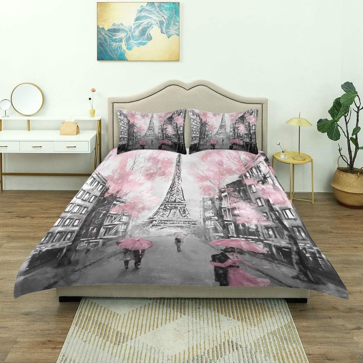 Fеаturеd Prоduсt Eiffel Tower Paris France Duvet Cover Set King Size Cover Comforter Set Cover All Season Soft and Comfortable Bedding Set Cover Cover,90x104in
