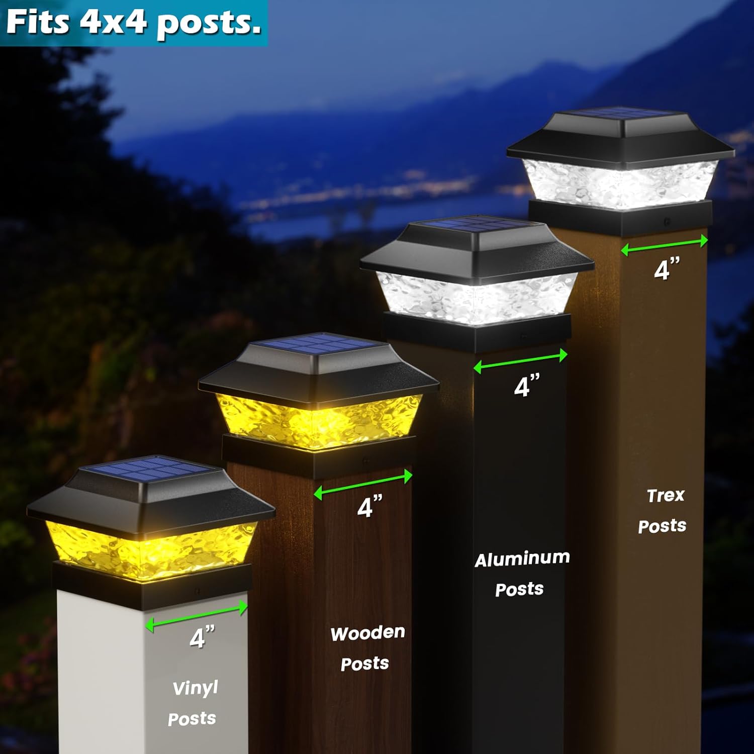 SIEDiNLAR 4x4 Solar Post Cap Lights 2 Modes Metal Deck Fence Post Light Waterproof Outdoor for 3.5x3.5 4x4 Vinyl Wooden Posts Patio Garden Decor, Warm/Cool White (12 Pack, Black)