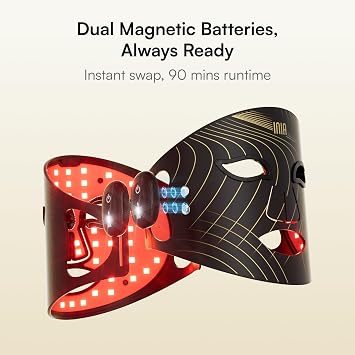 INIA GLOW Wireless Red Light Therapy Mask for Face, 850nm NIR, 272 LEDs | Cordless & Portable, Dual Magnetic Batteries, 3 Light Modes, 272 LEDs, 105mW/cm2 Output, Lightweight Silicone, Home & Travel