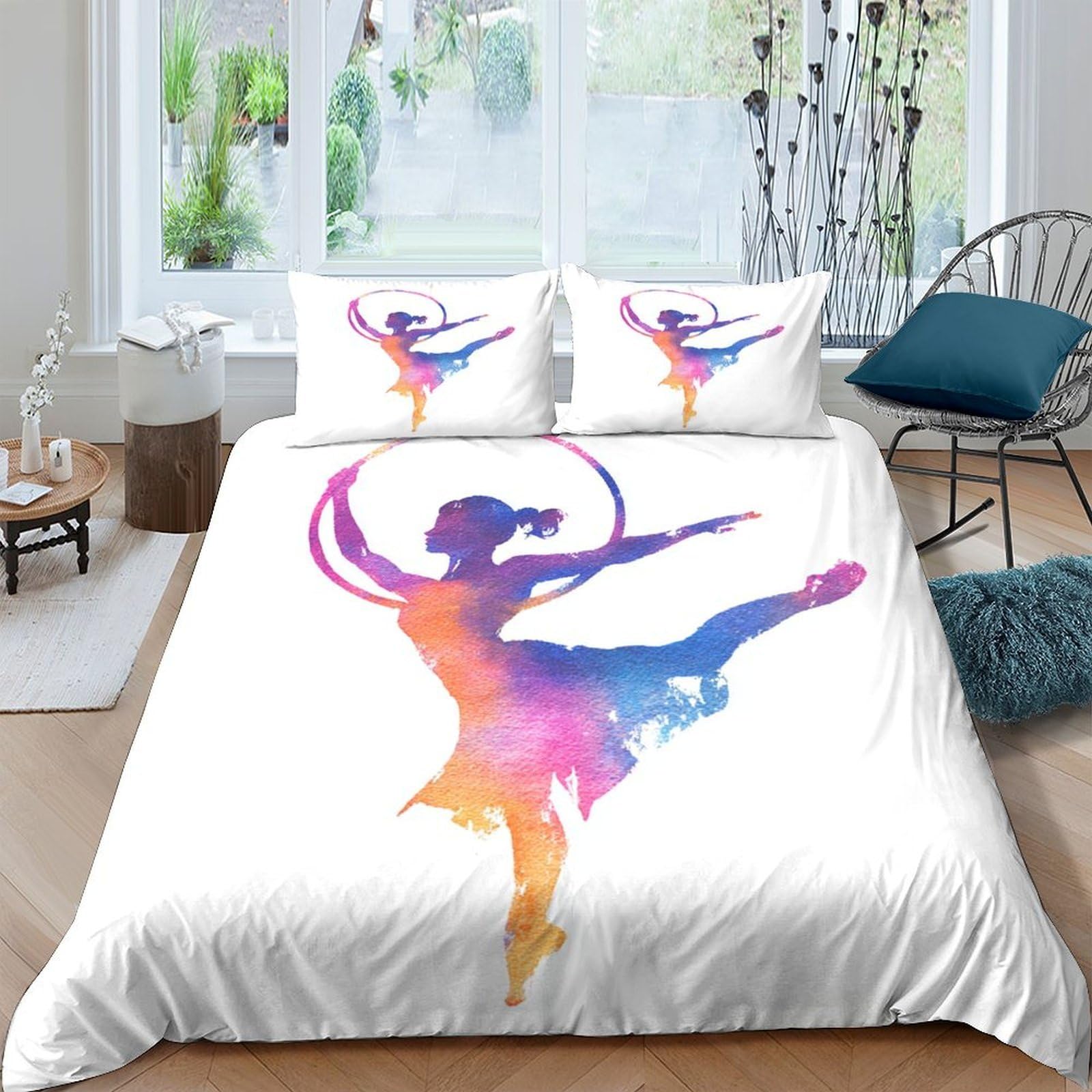 Ctjqhvkz Style-1 3D Printed Watercolor Ballet Fitted Sheet Microfiber Bedroom Decor Dance Silhouette Bed Cover For Home Guest Room Single（135X200cm）