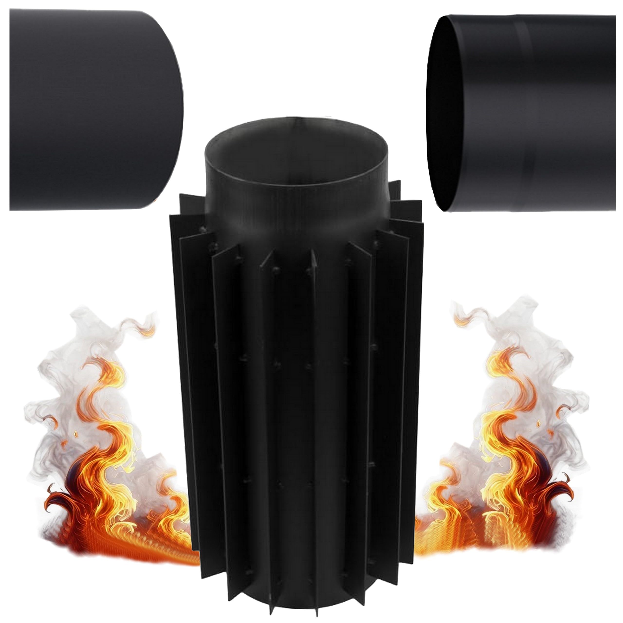 Scambiatore di Calore Ø 120 mm Nero – Radiatore a Gas di Scarico con Nervature – Recuperatore di Calore in Acciaio - per Stufa a Legna, Tubo Stufa, Camino e Forni a Combustibile Solido