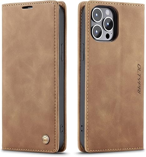 QLTYPRI Funda para iPhone 14 Pro Max, de piel sintética vintage, con ranura para tarjetas, función atril, cierre magnético, a prueba de golpes, para