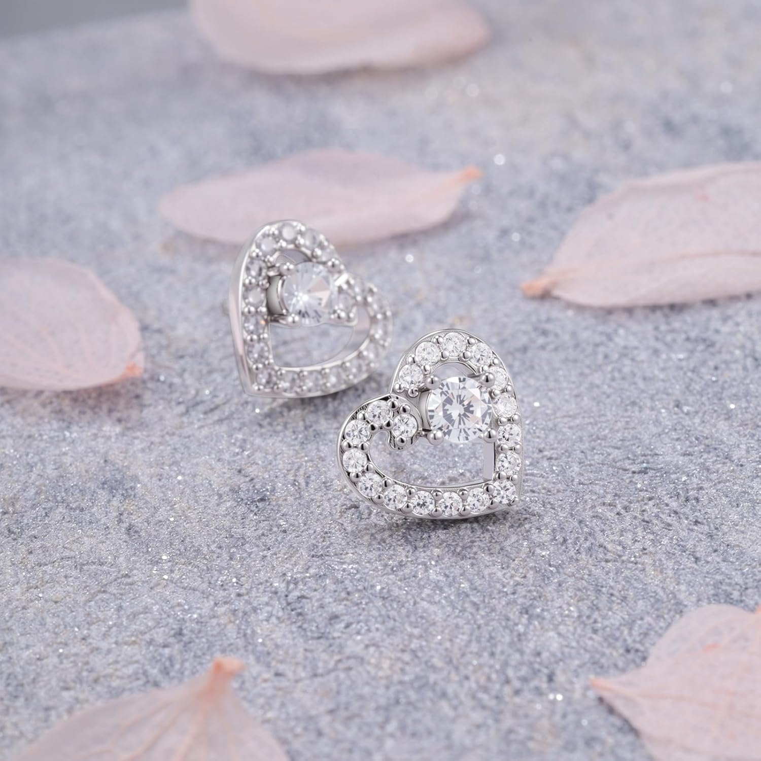 Sterling Silver Double Heart Stud Earrings for Women Hypoallergenic Cubic Zirconia Elegant Stud Earrings Gifts - Image 4