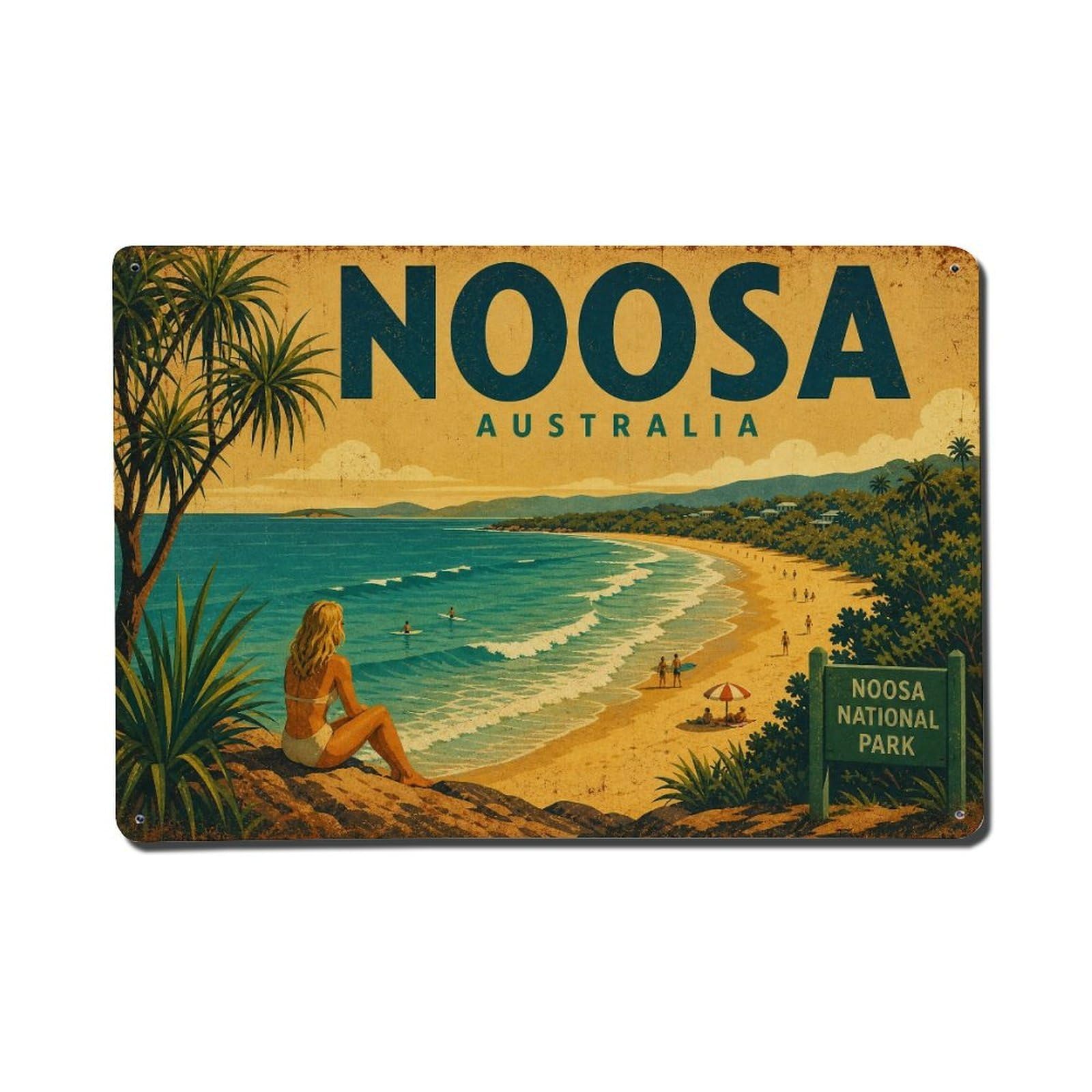 Vintage Australia Noosa Lagoon Travel Beach Metal Tin Sign