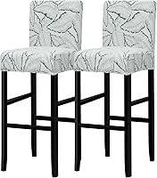 Vista 17 de Lellen Juego de 2 fundas para taburetes de bar, fundas jacquard para taburetes de bar, fundas deslizables elásticas para taburetes de bar