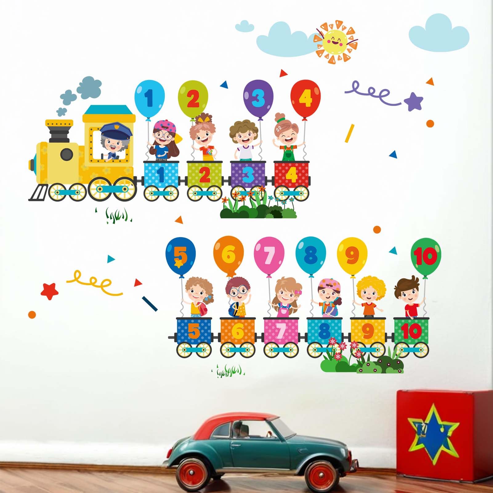 Train Number Wall Stickers for Kids: Peel and Stick Learning Figures Education Wall Decals