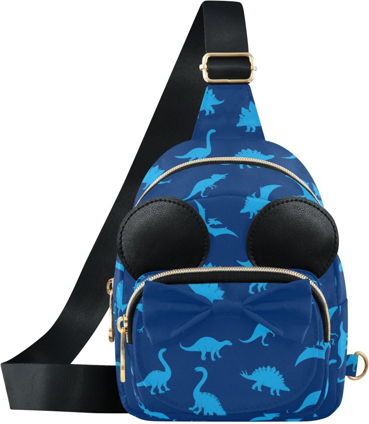 Sinestour Dinosaurs Kids Sling Bag for Girls, 7.5x3.1x5.7 Inches | Crossbody Fanny Pack, Toddler Purse, Cute Sling Belt Bag with Ears, 2L Small Shoulder Chest Bag for Travel