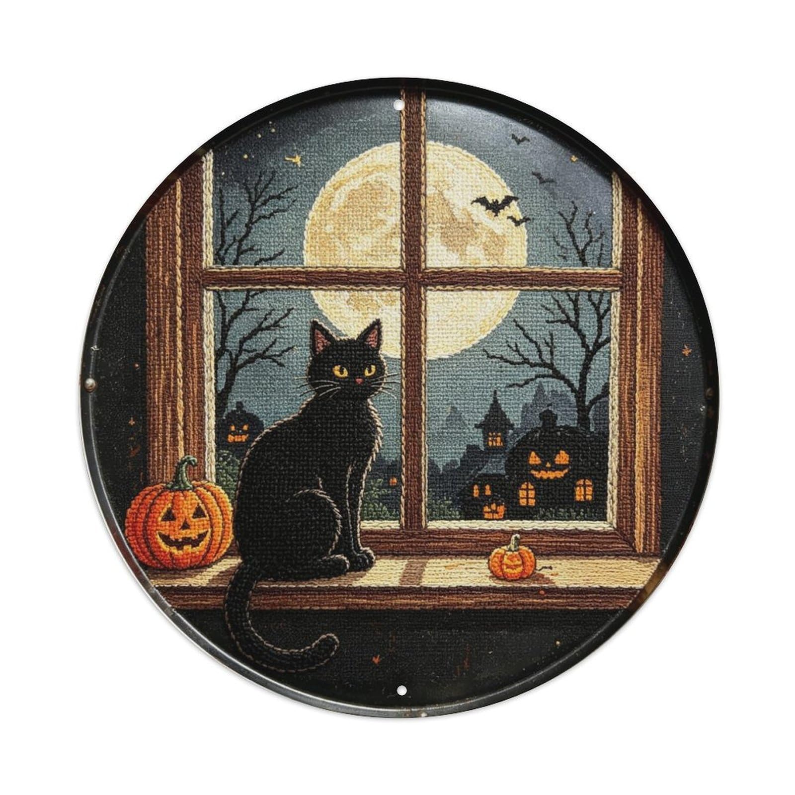 Black Cat Embroidery Metal Tin Sign Plaque