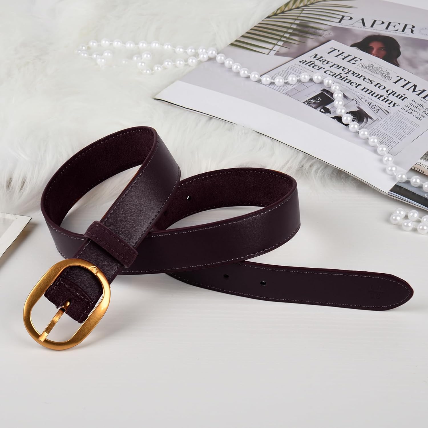 Valleycomfy Womens Leather Suede Waist Belt for Casual Dress Jeans Ladies with Gold Buckle - Image 5