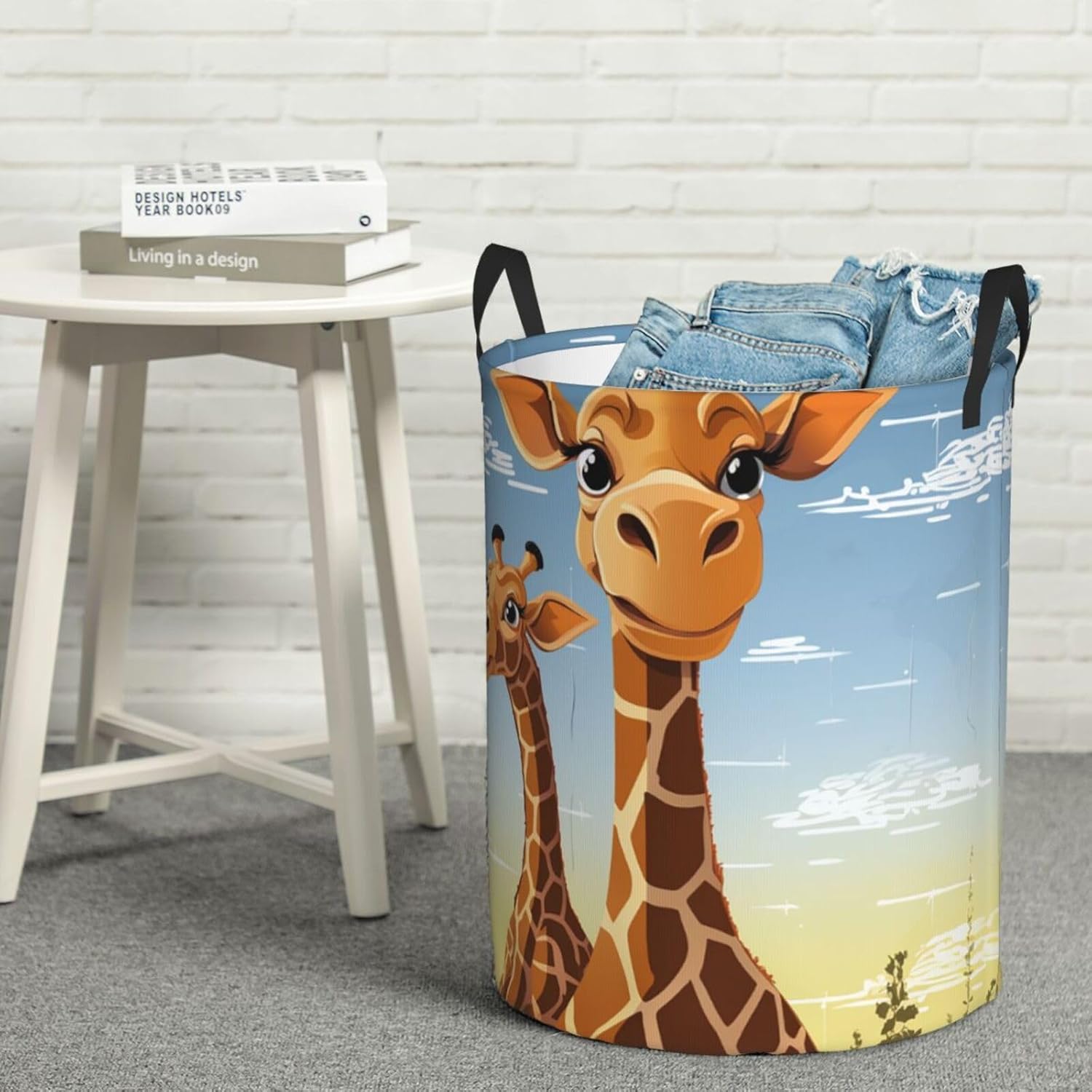 giraffe Laundry Basket With Handles, Foldable Laundry Hamper Oxford Cloth Dirty Clothes Basket Waterproof Clothes Toys Storage Bin Organizer for Bedroom Bathroom Dorm