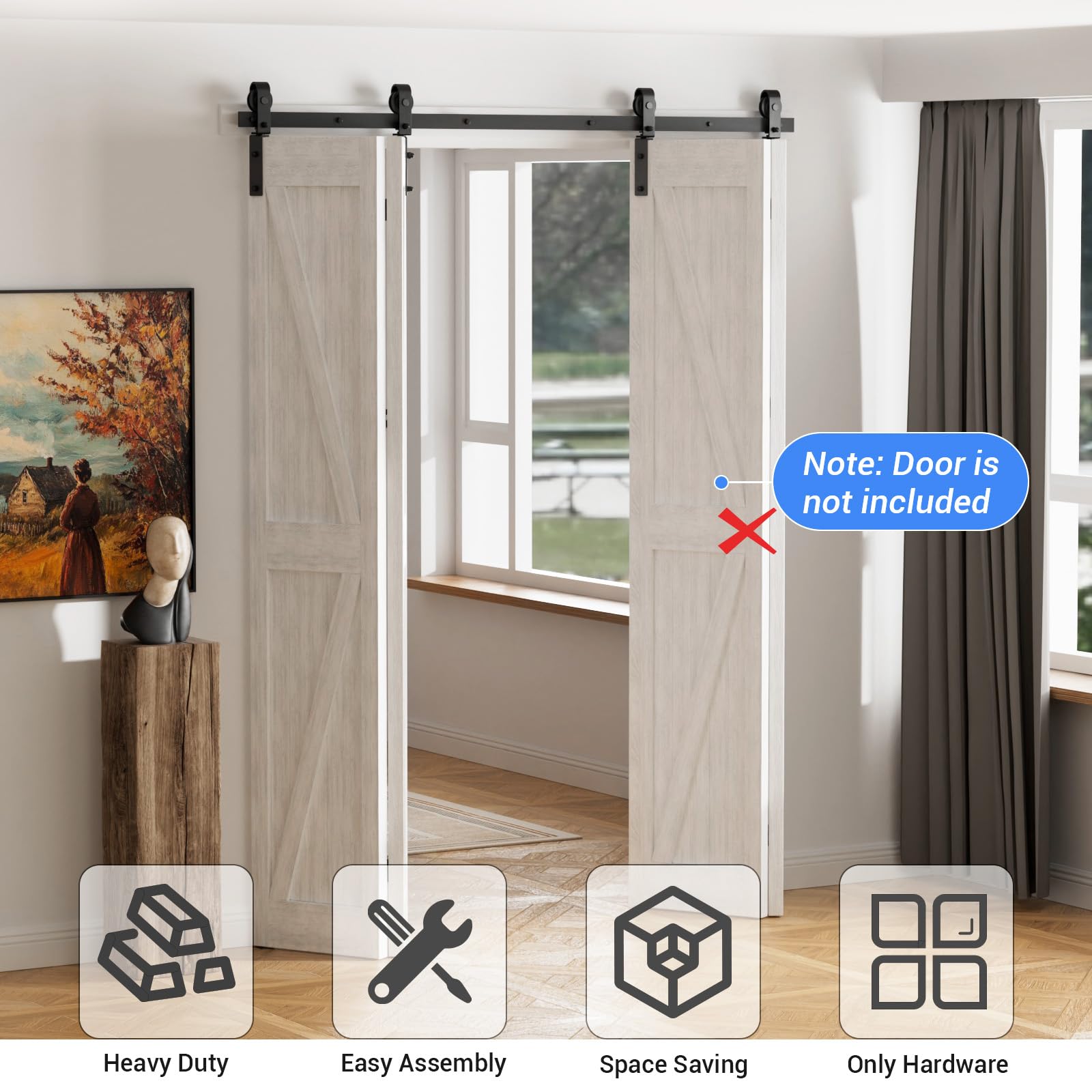 Snapklik.com : CCJH 84" Bi-Folding Sliding Barn Door Hardware Kit For 4 ...