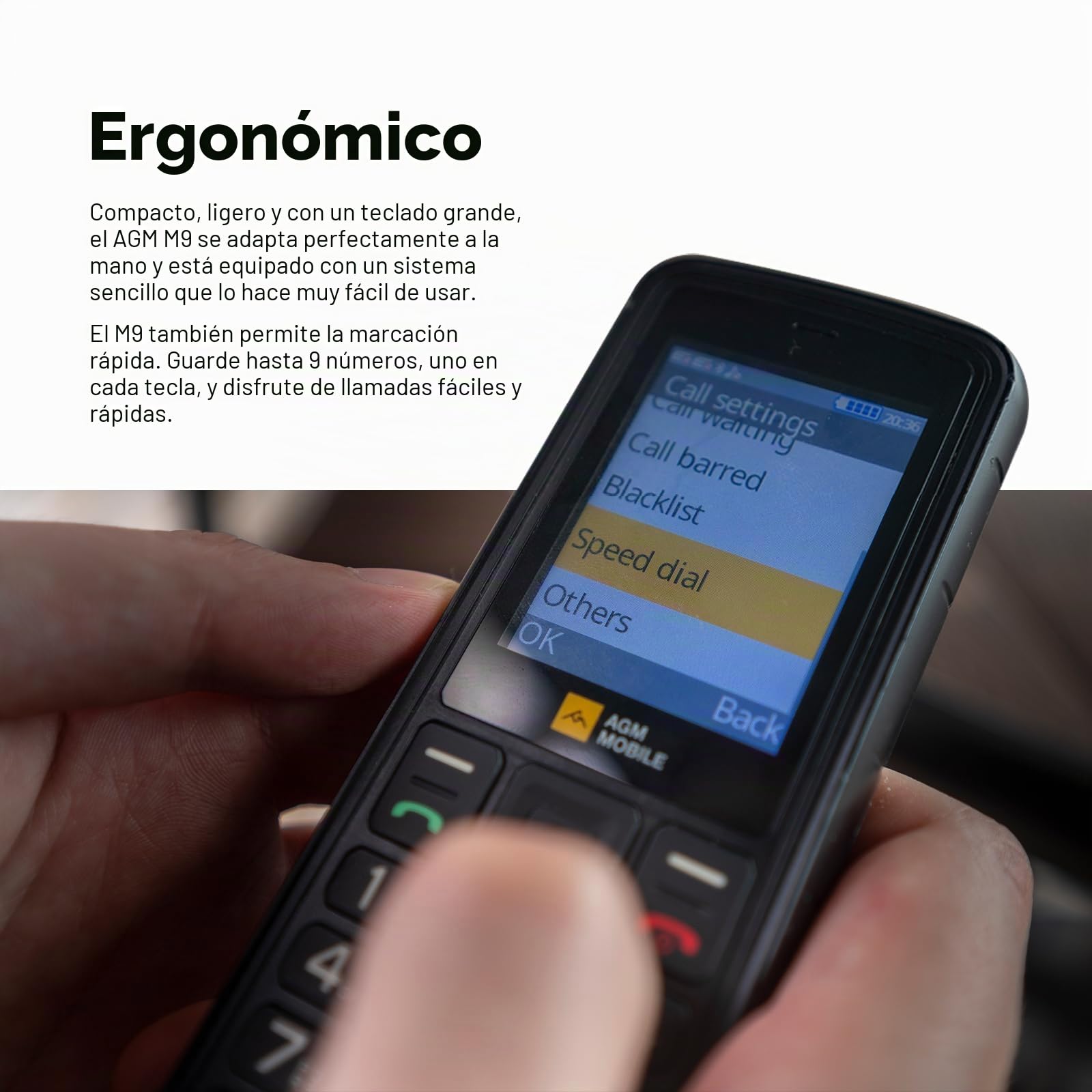 AGM M9 Teléfono Móvil Resistente 4G,Característica Móvil Simple Móviles | Móviles Impermeables a Pruebae Caídas ｜Botones Grandes ｜Letras Grandes｜Marcación Rápida｜3 Ranuras Tarjetas｜Radio FM