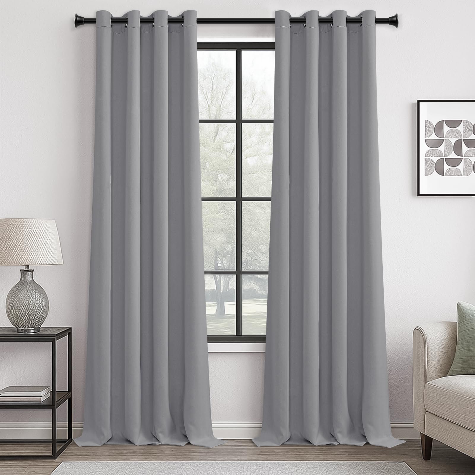MRTREES Cortina Salon Opaca Termica Aislante Frio y Calor 2 Piezas 140x250 CM, Cortinas Dormitorio Gris Claro con Ojales Cortinas para Comedor Habitacion Cortina Acustica Global Recycled Standard Global Recycled Standard Global Recycled Standard