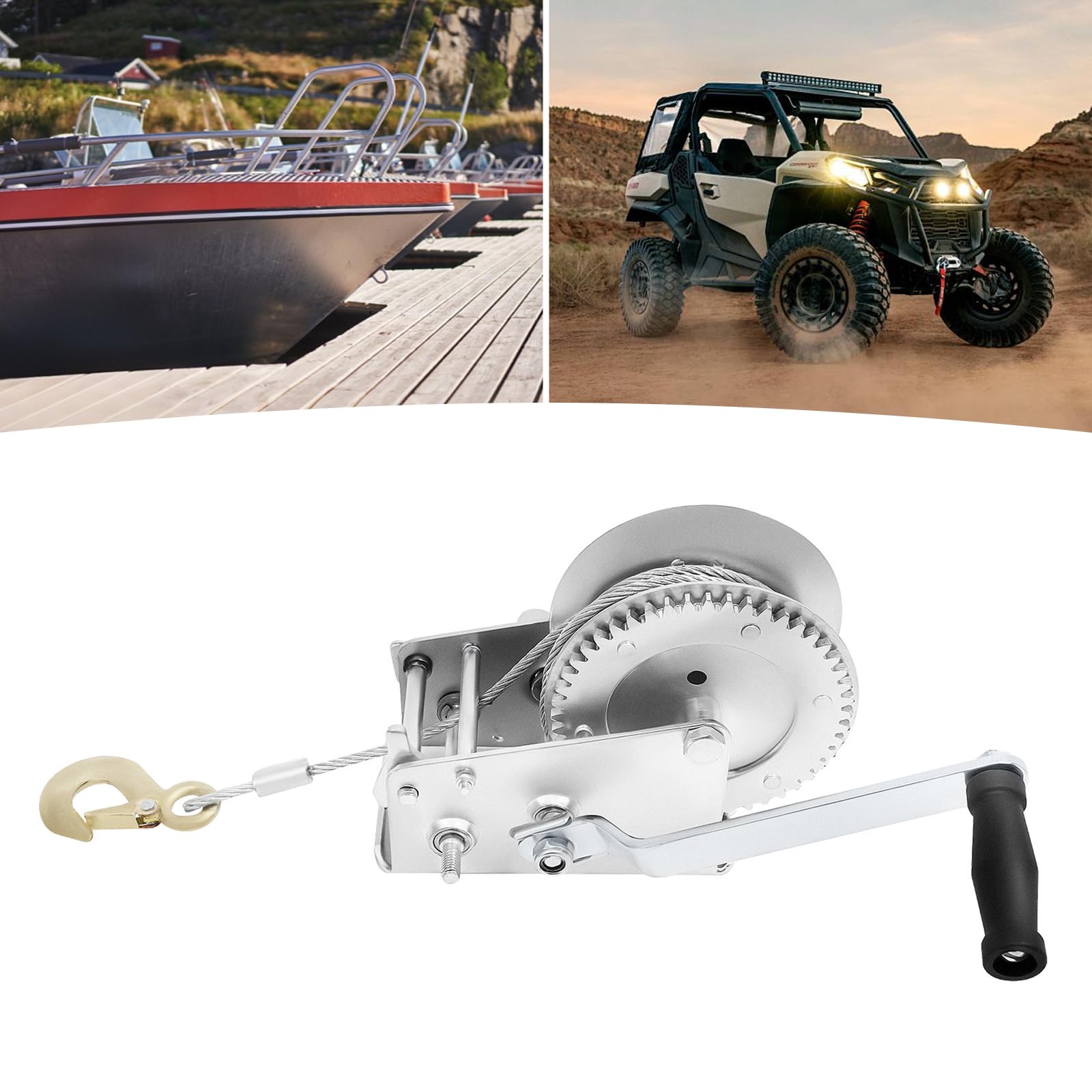 Seilwinde Manueller Betrieb Tragkraft 1587.57kg Bootswinde Handseilwinde Stahlseil mit 10m Seillänge, Handwinde Manuelle 19.2 * 10 * 18.2cm Seilwinde für Auto Truck