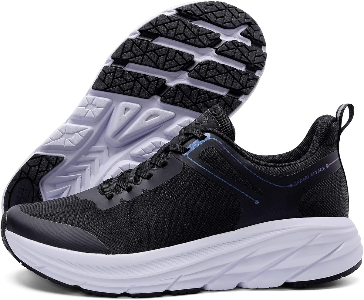 Zapatos para caminar y correr en carretera Grand Attack para hombre | Comodidad máxima acolchada | Durable antideslizante | Zapatillas deportivas transpirables de tenis y entrenamiento cruzado.