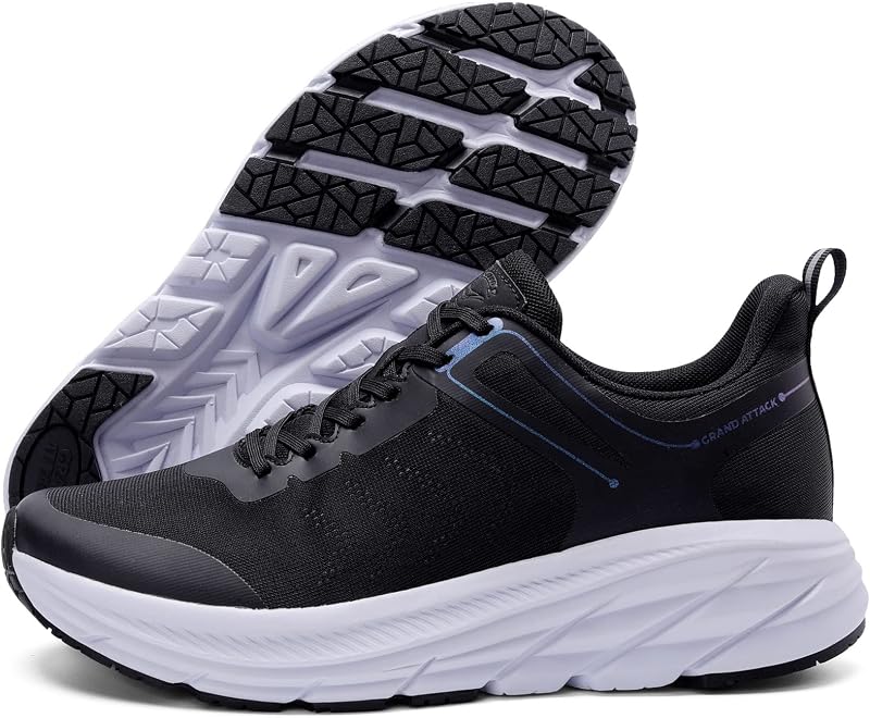 Zapatos para caminar y correr en carretera Grand Attack para hombre | Comodidad máxima acolchada | Durable antideslizante | Zapatillas zapatillas transpirables de tenis y entrenamiento cruzado.