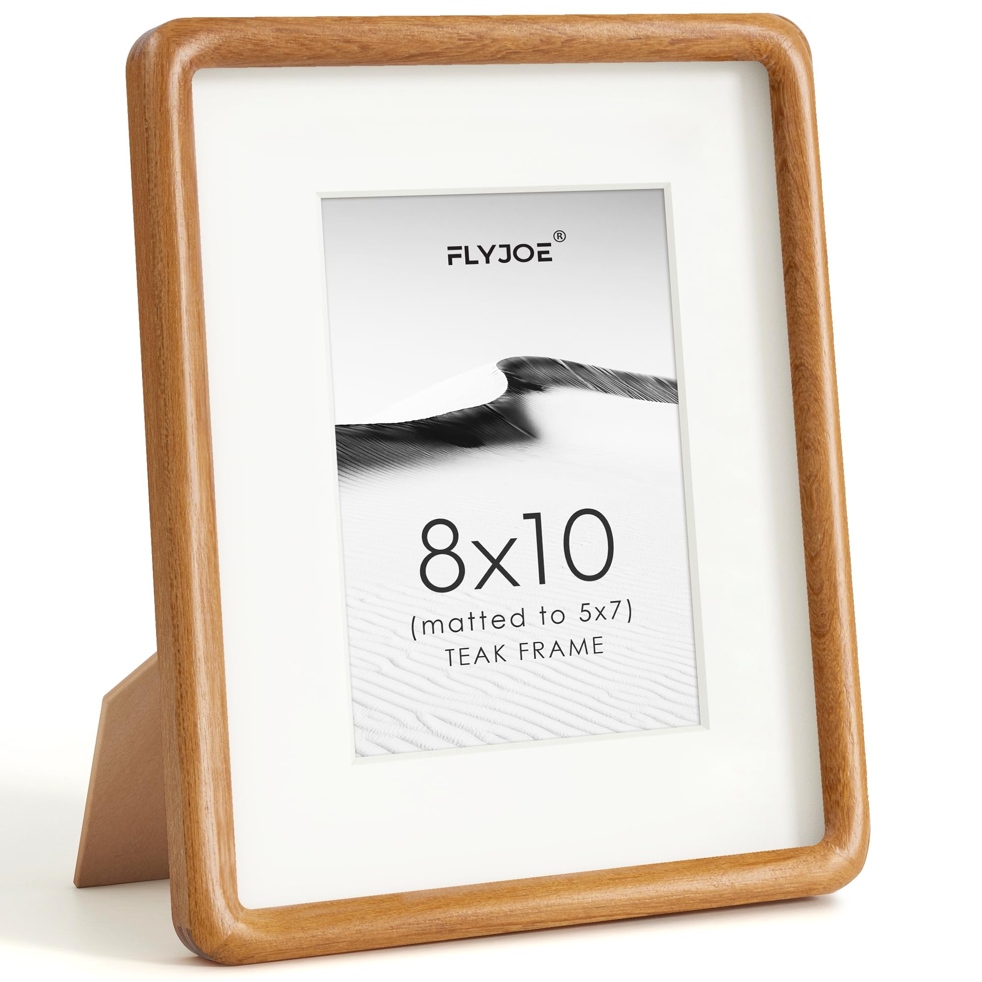 8x10 Picture Frame, Natural Solid Teak Wood Photo Frame, Rounded Corner