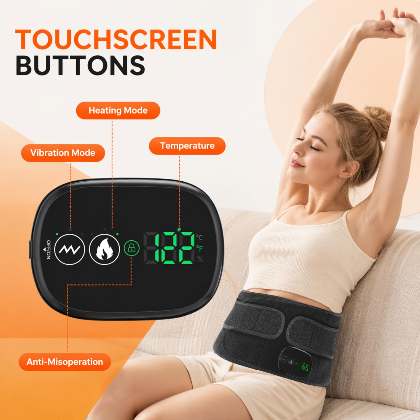 Wärmegürtel Rücken 152cm, Heizkissen mit Abschaltautomatik, Thermacare Rücken mit 3 Massage- und 3 Temperaturstufen(45°-55°-65°), Heizkissen Kabellos mit 5000mAh Akku (Schwarz)