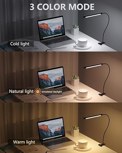 Miniatura 2 de JHD Lámpara de escritorio LED con abrazadera, 3 modos ajustables, 10 niveles de brillo, luz de escritorio de cuello de cisne flexible con cuidado de