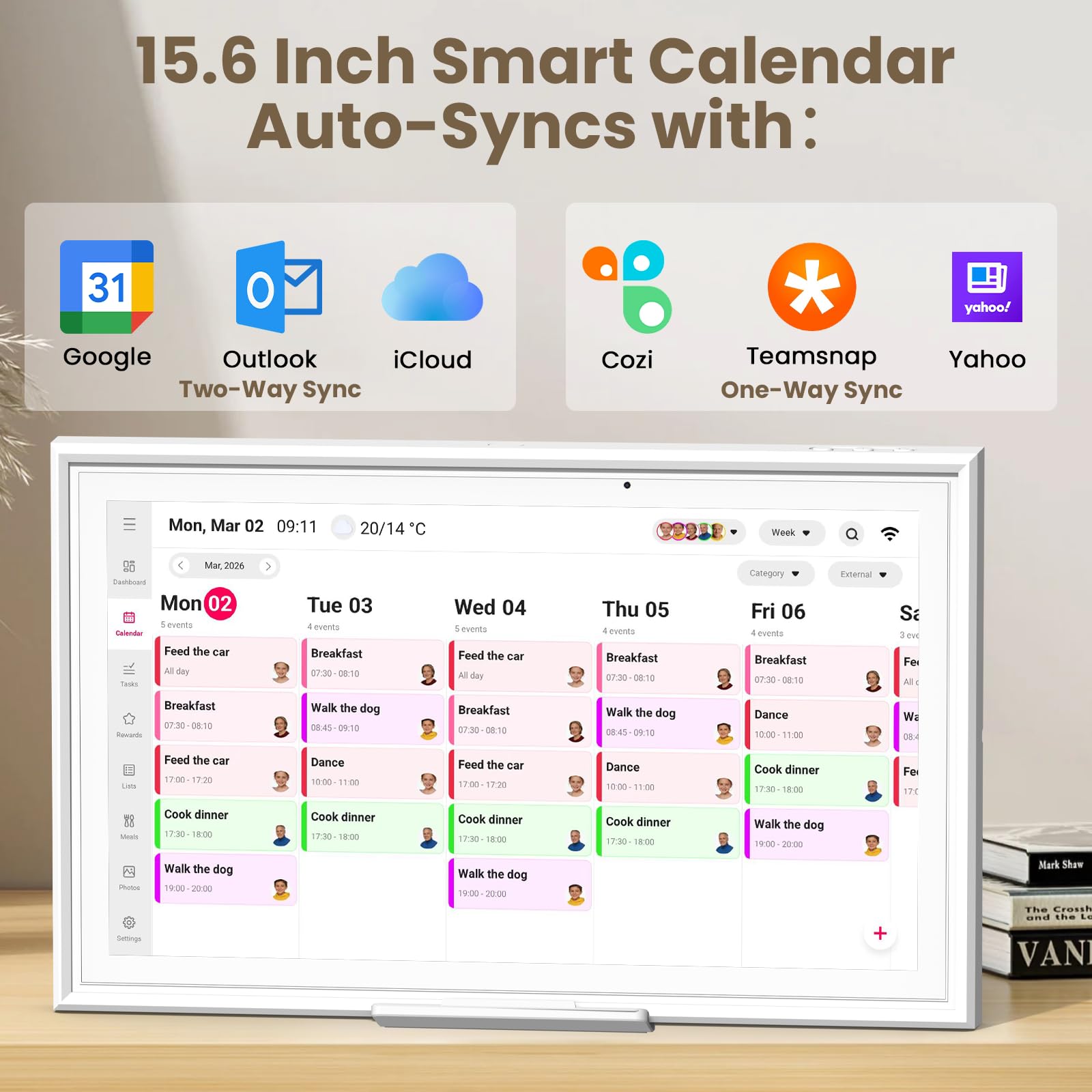 EHFiDC Digitaler Kalender und intelligenter Familien-Organizer, 1920 x 1080P FHD IPS-Touchscreen-Display, Wand-/Schreibtischmontage, WiFi-Synchronisation mit Google-Kalender, Aufgabendiagramm