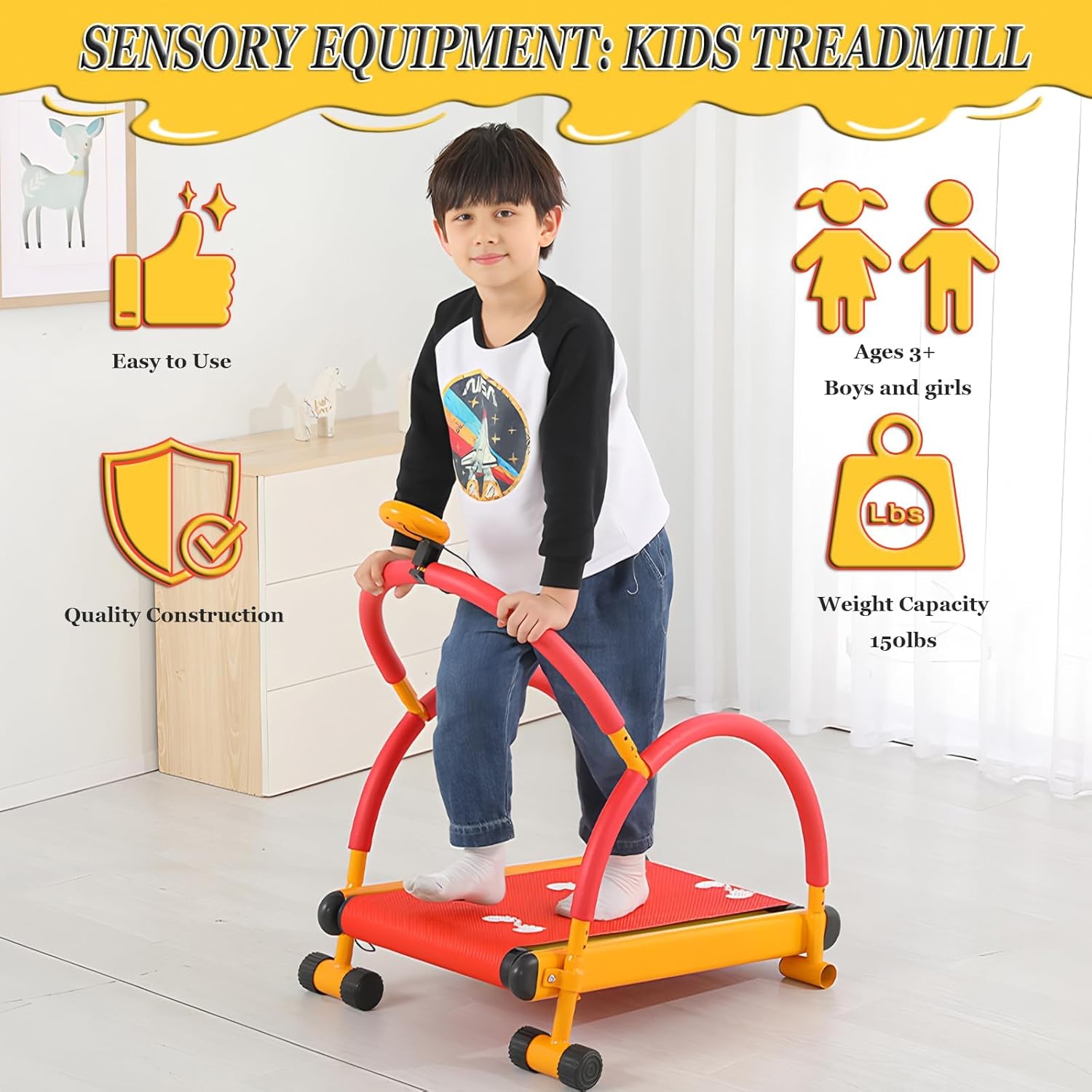 Kids Manual Treadmill for Home, LED Display & Handle Bar, Safe Exercise Equipment for Boys & Girls Ages 3+, Compact Design for Indoor Fitness Fun