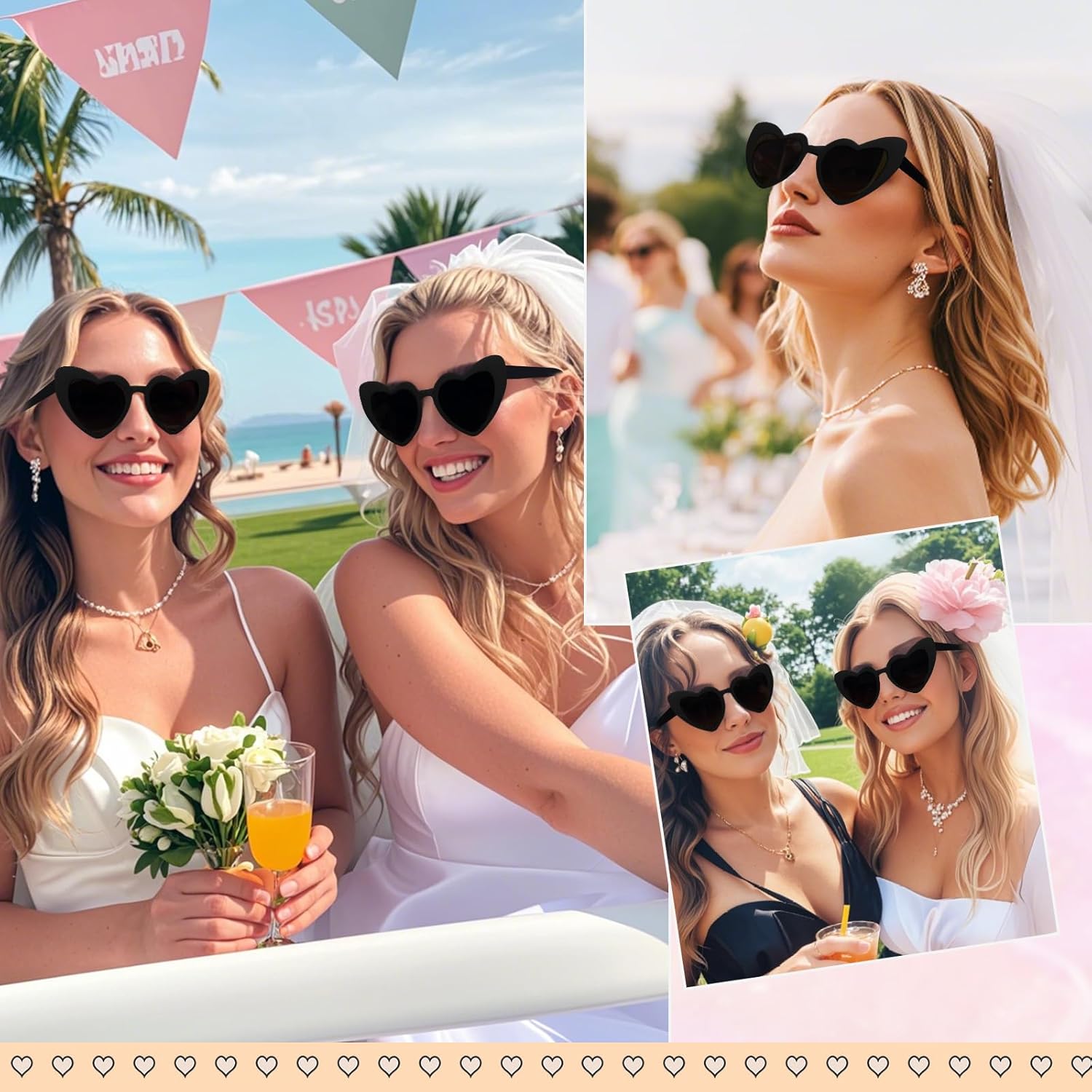 Jaciya 10-Pack Heart Shaped Sunglasses for Bachelorette Party, Wedding, and Photo Shoots - Image 3