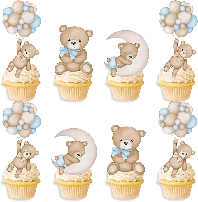 Aazon.co: Otroce 36 PCS Bear Cupcake Toppers, Oon Blue Baby Bear