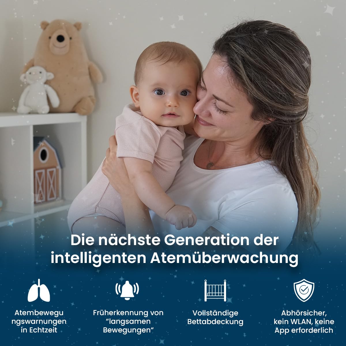 Babysense 8 – Baby-Bewegungsmonitor mit Echtzeit-Warnungen, zwei Sensormatten zur vollständigen Abdeckung des Bettbereichs, für den Heimgebrauch