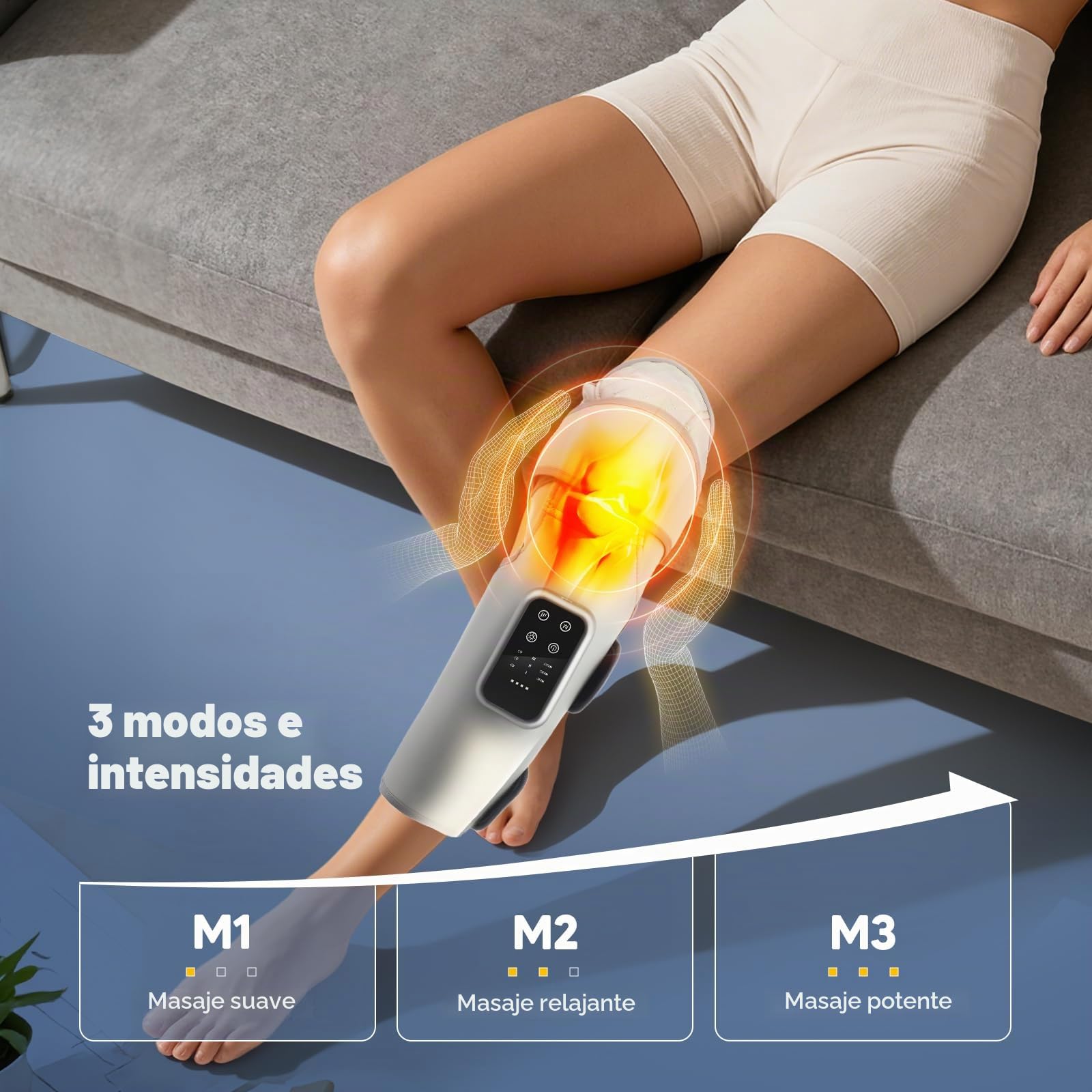 2 in1 masajeador piernas，Correas ajustables de 360°, 3 modos de masaje y 3 niveles de calor，presoterapia en casa Cobertura completa de rodillas y pantorrillas presoterapia piernas para casa