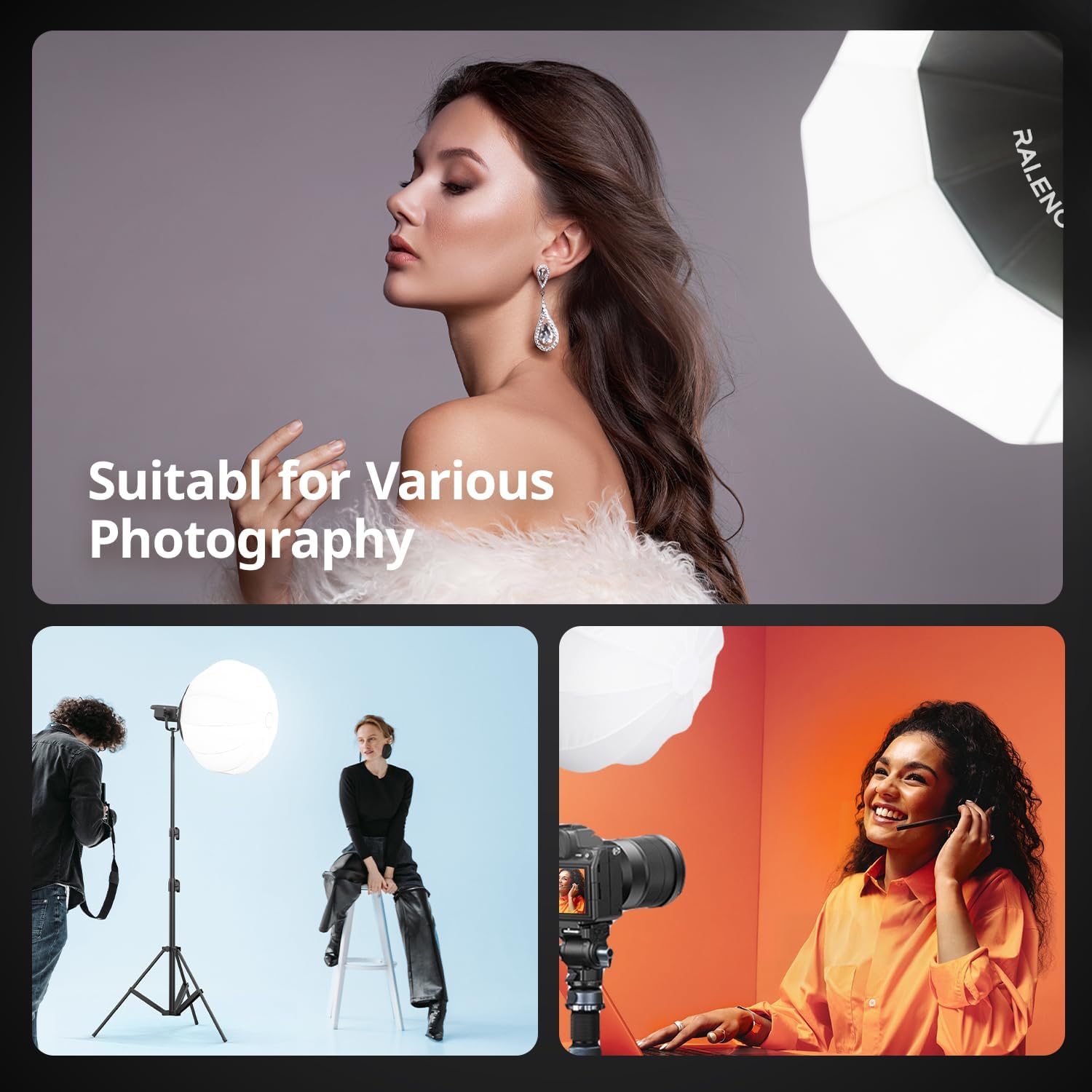 RALENO 26"/65CM Lantern Softbox, Quick Release Soft Light Diffuser with 360° Light Effect, Bowens Mount Softbox for RALENO PLV-C80 Continuous LED Video Lights for Aputure for Neewer for SMALLRIG