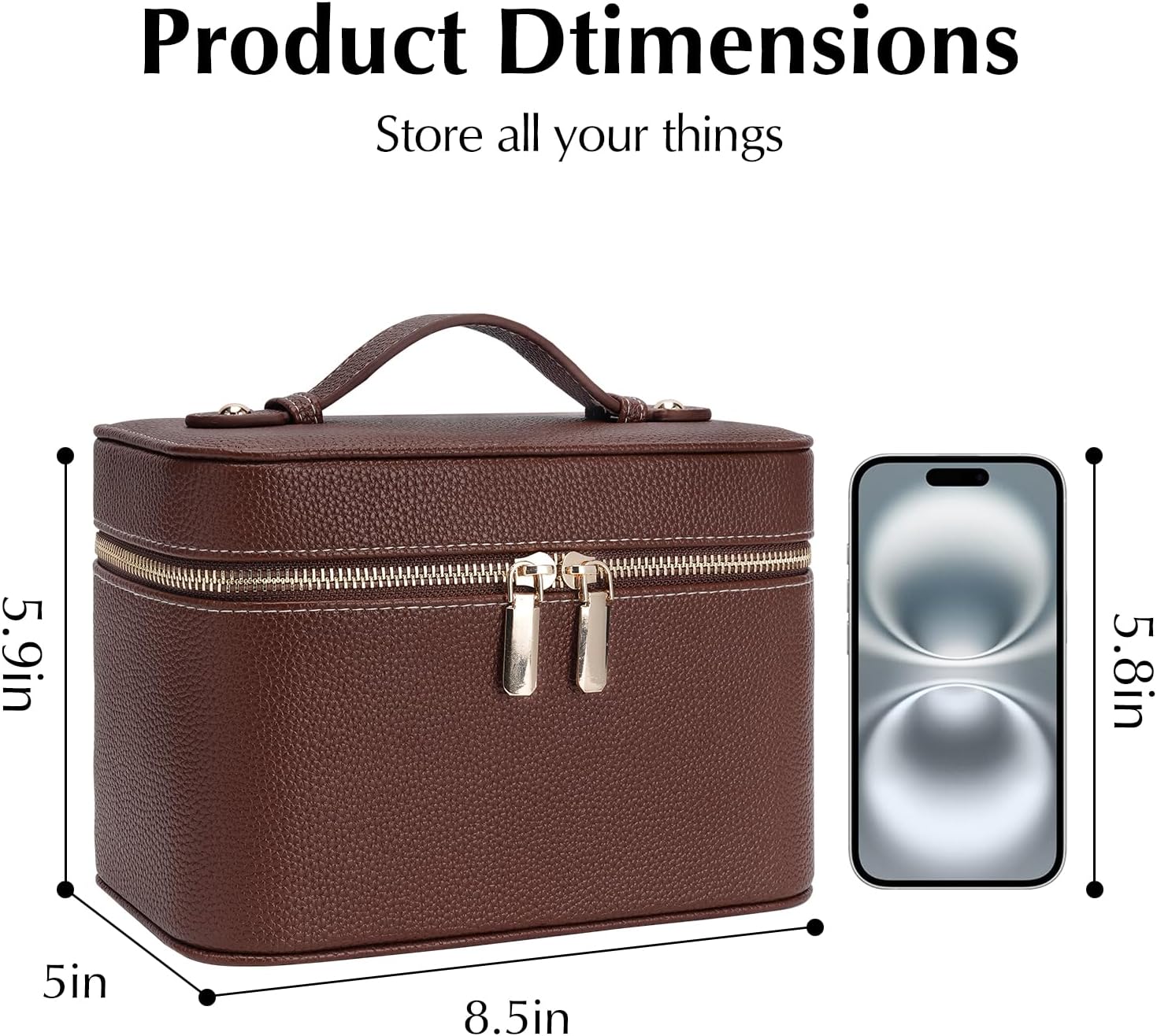 Makeup Case for Women, Leather Makeup Bag Cosmetic Case with Removable Divider, Large Capacity Waterproof Portable Travel Toiletry Make up Organizer Case - Image 2