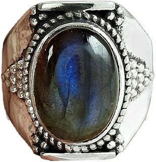 Genuine Labradorite Blue Fire Gemstone Oval Ring, Designer Band Ring, Statement Promise Ring, Spiritual Gifts, Initial Ring, Cocktail Ring, Bohemian June Birthstone (Labradorite)