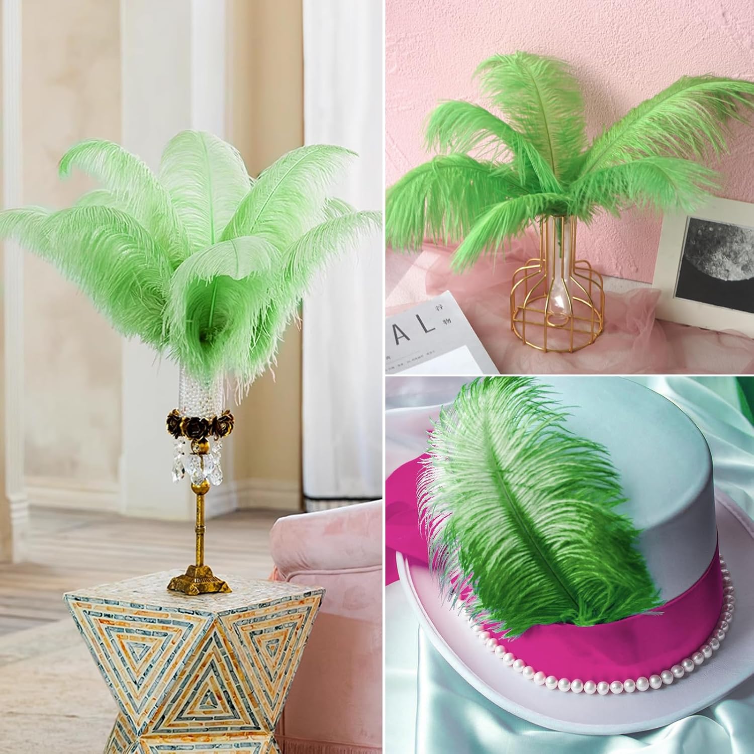 30pcs Fruit Green Ostrich Feathers Natural Bulk 11-14inch(28-35cm) Vase Craft Wedding Home Party Centerpieces Christmas Day Decoration