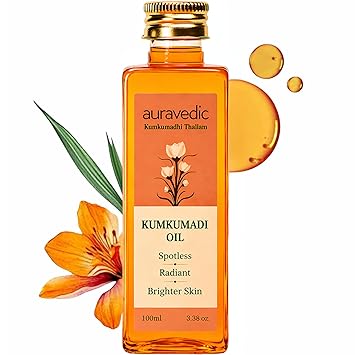 Auravedic Kumkumadi Oil Pure Saffron for Ultra Radiant Skin | Ayurvedic Oil for Dull, Dehydrated & Tired Skin | Lightweight Hydrating Formula for Smooth Texture | 3.38 Fl Oz 100ml